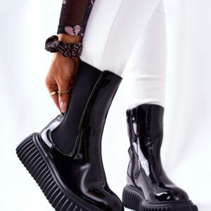 Czarne botki Ps1 lakierowane na zamek na platformie