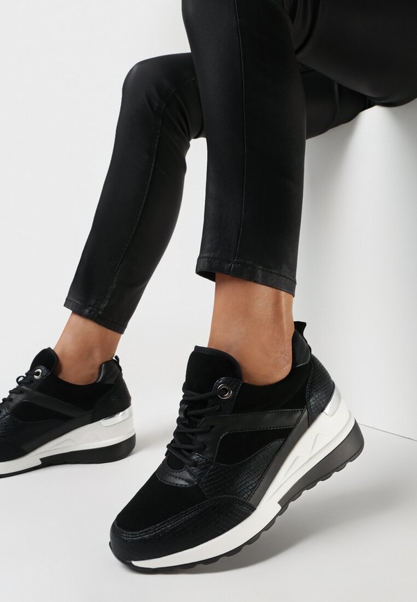 Czarne buty sportowe born2be ze skóry ekologicznej